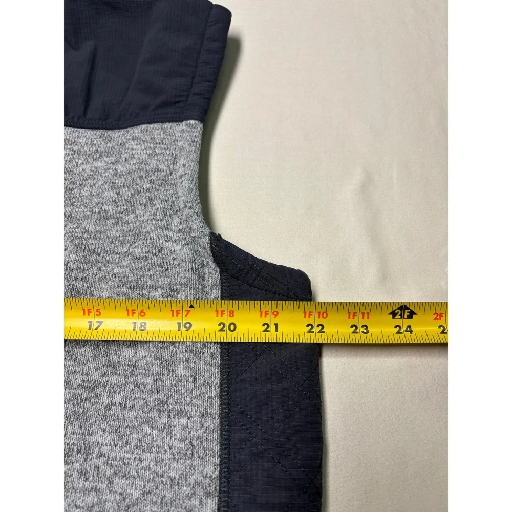 Orvis Mens Full Zip Sweater Fleece Vest Gray Navy Blue Quilted Trim Large